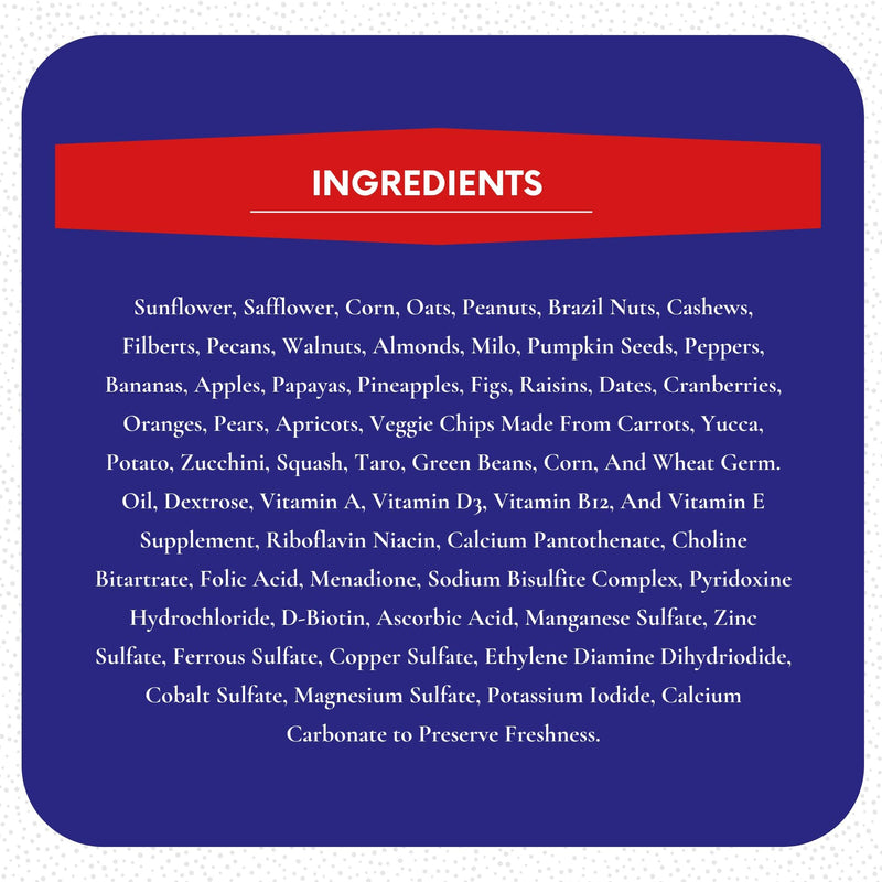 ABBA 3500 Wholesome Parrot Food, Seed Mix, Nuts, Fruits, Veggies, Vitamins - 5 lbs