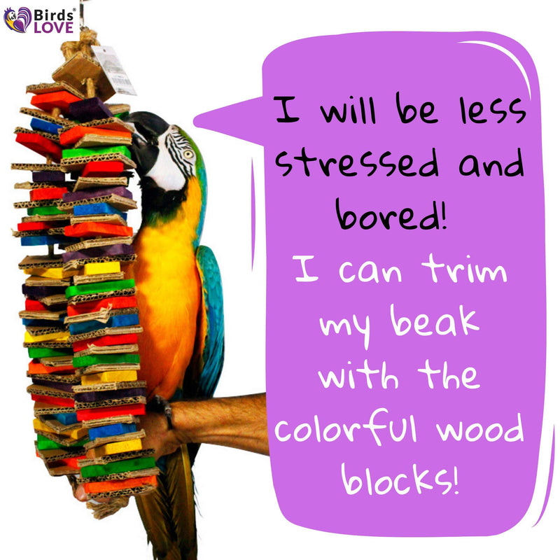 Birds LOVE Chew-Tastic Triple Tower of Shredded Fun Colorful Safe Lots of Wood to Chew - Large Bird Cage Toy for African Greys, Amazons, Eclectus, Cockatoos, Macaws and Similar Sized Birds
