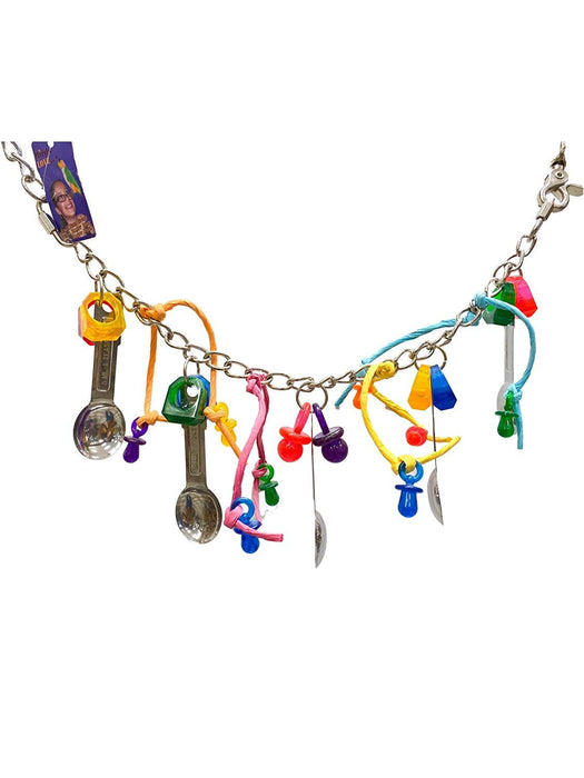 Birds LOVE Hanging Spoons and Rings Bridge Parrot Toy for Medium Birds, Stainless Spoons Bird-Safe Mirror-Like Pulling & Swinging, Conure Mini Macaws Senegal Caiques, Both Ends C-Links