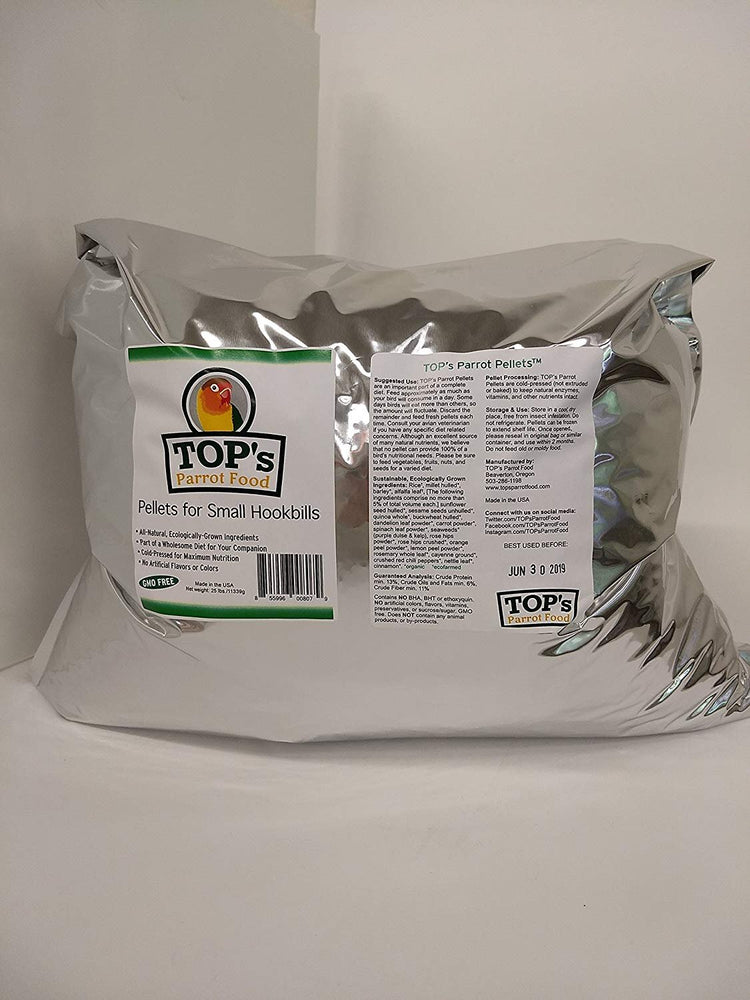 TOP's Organic And GMO-Free Small Parrot Pellets for Small Hookbills - 25lb Bag