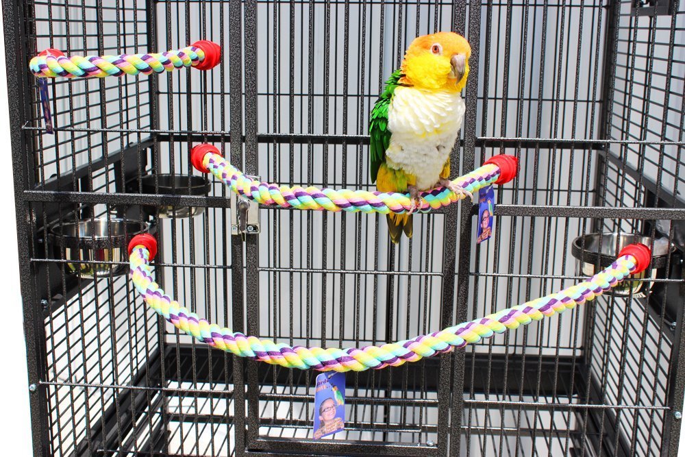 Birds LOVE Cotton Rope Comfy Cable Perches for Birds 23" Length – For Cockatiels, Parrotlets, Conures, Caiques, Quakers & Similar Sized Birds – 2 Pack
