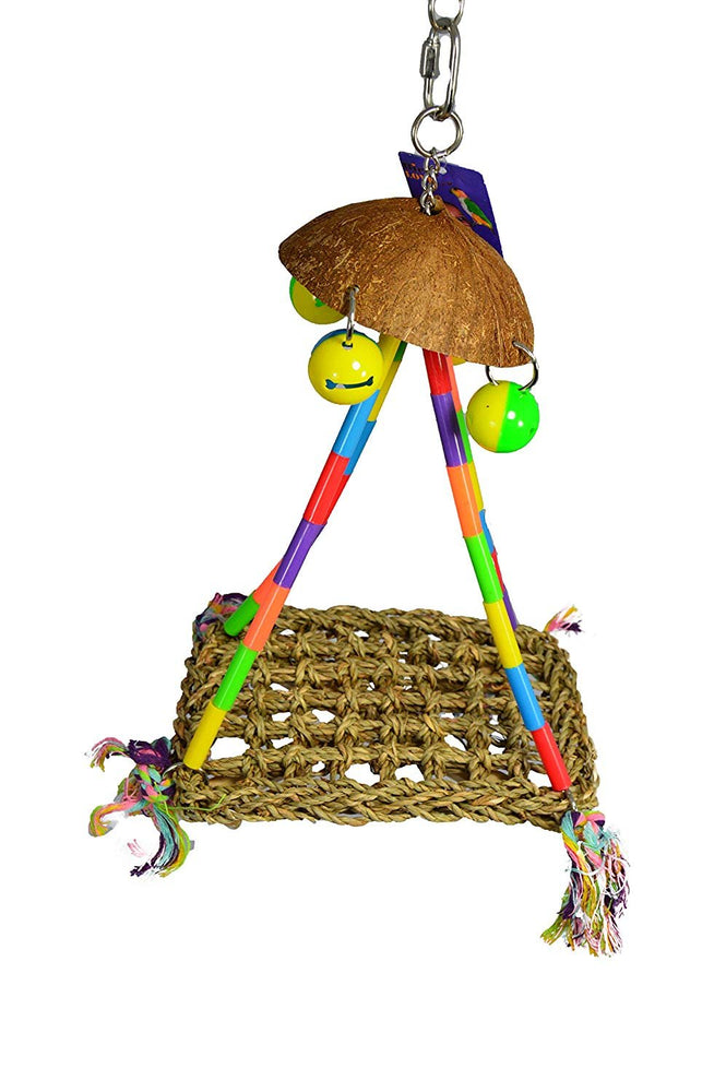 Birds LOVE Small Seagrass Canopy Bird Swing w Jingle Balls for Resting Swinging Hanging Chewing Fun, Small Parrot, Conure Parakeet Cockatiel Lovebird