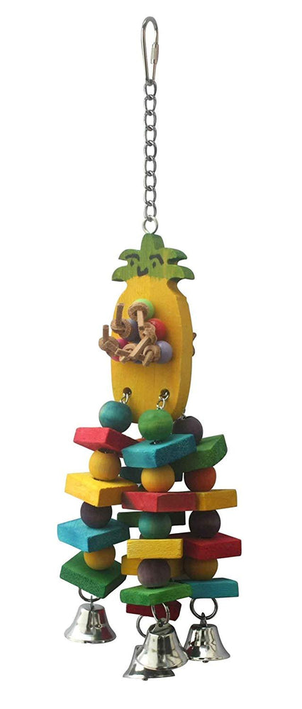 Birds LOVE Small Wood Pineapple w Leather Strings and Wood Pieces Bird Toy, Small Parrot Cockatiels Green Cheek Conures Mustaches Parakeets