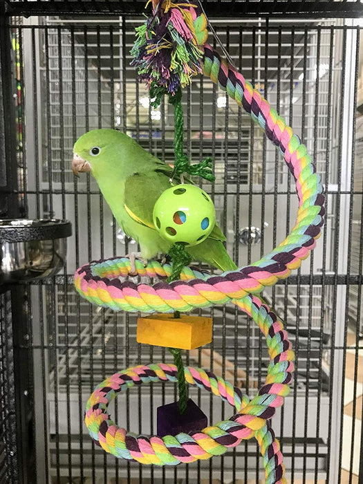Birds LOVE Cotton Boing n' Toy with Wood Chews and Toy Rattle Ball for Small Parrots, Lovebirds, Budgies, Parakeets - Rope Size Small: 0.62" Diameter