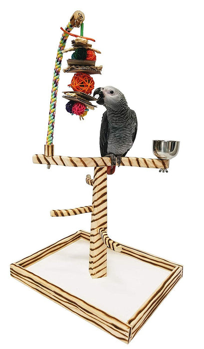 Birds LOVE Bird Play Gym Tabletop w Cup, Toy Hanger and Toy, Bengal TigerTail Stand - Large