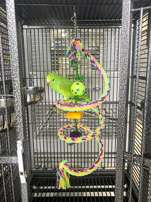 Birds LOVE Cotton Boing n' Toy with Wood Chews and Toy Rattle Ball for Small Parrots, Lovebirds, Budgies, Parakeets - Rope Size Small: 0.62" Diameter