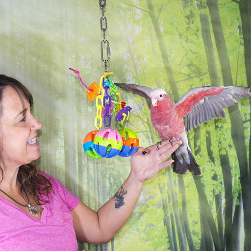 Birds LOVE Bird Toy Triple Threat Balls and Plastic Chains for African Grey Amazons Macaws and All Medium and Large Birds