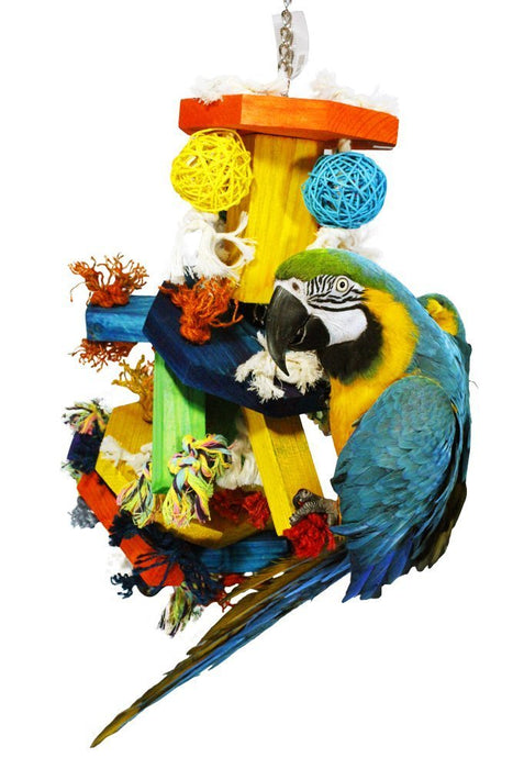 Birds LOVE Octo-Block Wood Tower with Spoons for Large & Extra Large Birds - Blue & Gold Macaws, Moluccan Cockatoos, Hyacinth Macaws