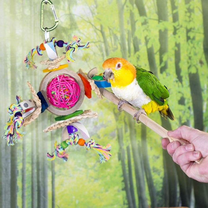 Birds LOVE Bird Toy Paper Rope, Cotton Rope, Vine Ball Stuffed w Confetti, Woven Grass, Cardboard Bagel Rings, Wood and Plastic forms for Medium Birds