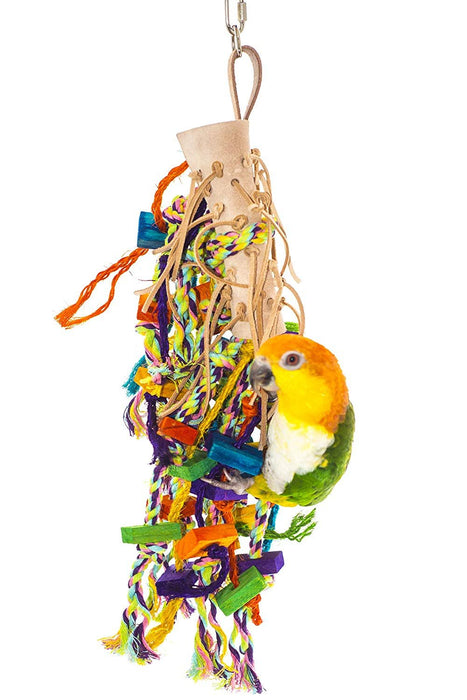 Birds LOVE Leather Rope Wood Bird Toy for Bird Cage for African Grays Cockatoos, Mini Macaws, Amazons