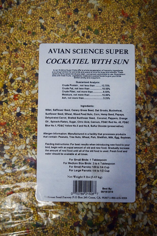 Volkman Seed Avian Science Super Cockatiel With Sunflower 8lb