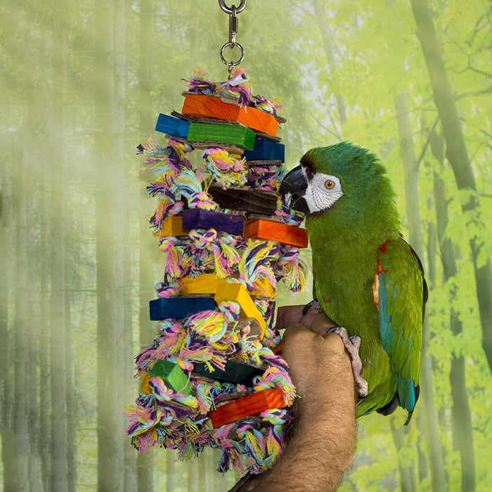 Birds LOVE Octo Wood Rope and Sisal Bird Toy for Bird Cage African Grey Amazon Macaw Cockatoo All Medium Large Birds