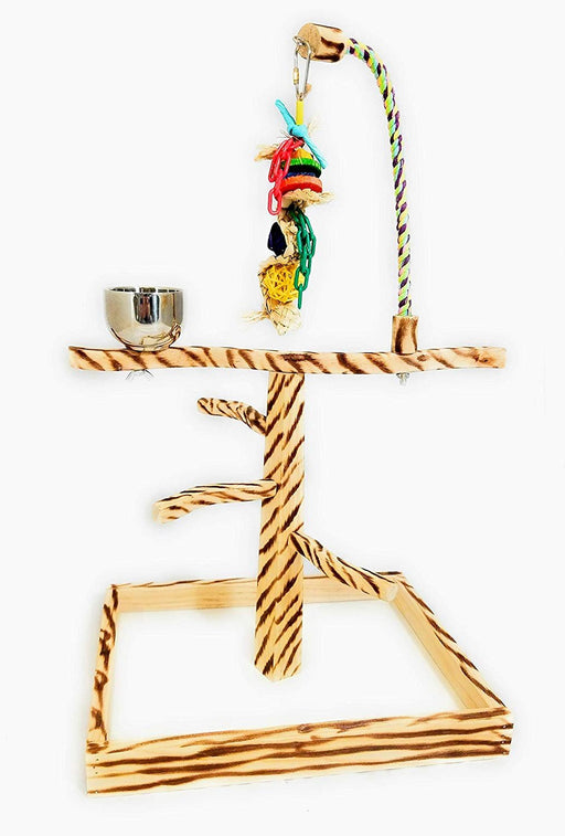Birds LOVE Bird Play Gym Tabletop w Cup, Toy Hanger and Toy, Bengal TigerTail Stand - Small