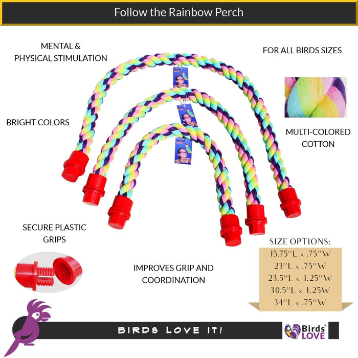 Birds LOVE Cotton Rope Comfy Cable Perches for Birds 23" Length – For Cockatiels, Parrotlets, Conures, Caiques, Quakers & Similar Sized Birds – 2 Pack