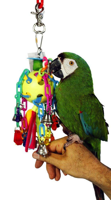 Birds LOVE Hanging Wiffle Ball w Plastic Chains Bells Pacifier and Mop Fabric Bird Toy for Small & Medium Bird Toy for Bird Cage - Color Variety