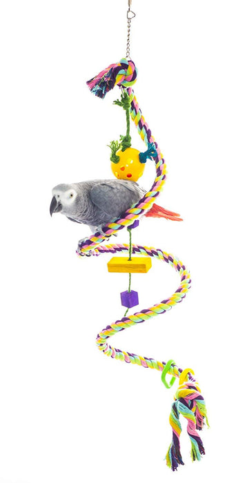 Birds LOVE Cotton Boing n' Toy with Plastic Chews & Toy Rattle Ball for Medium Parrot, Conures, Caiques, Greys – Rope Size Medium: 0.87" Diameter
