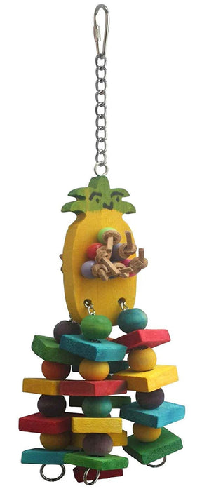 Birds LOVE Medium Wood Pineapple w Leather Strings and Wood Pieces Bird Toy, Medium Parrot Conures African Grey Caiques Quakers Mini Cockatoo