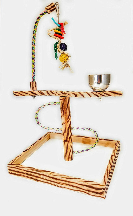 Birds LOVE Bird Play Gym Tabletop w Cup, Toy Hanger and Toy, Javan TigerTail Stand - Small
