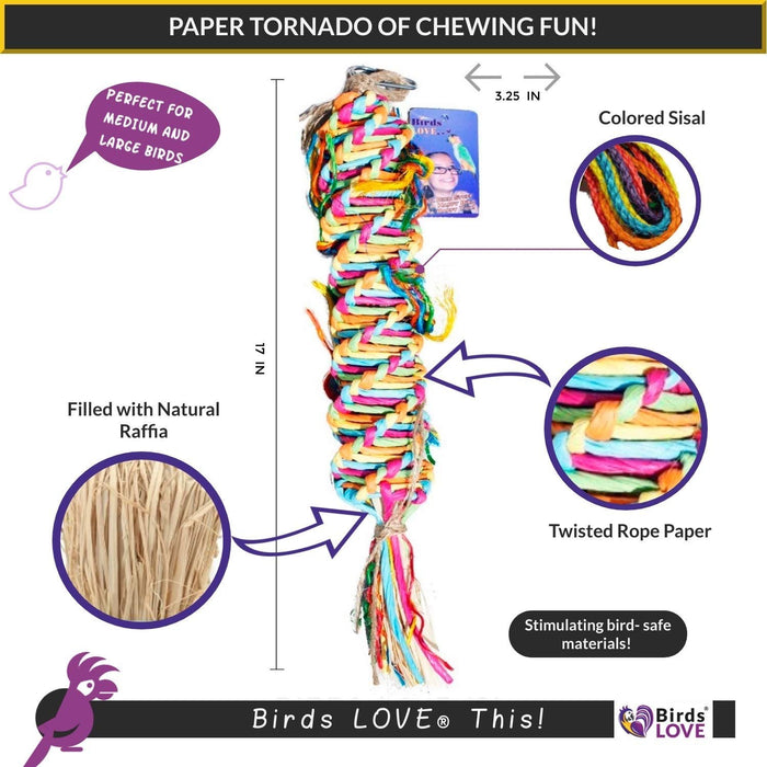 Birds LOVE Large Parrot Cage Toy Twisted Paper Hanging Chew Tornado Cockatoo