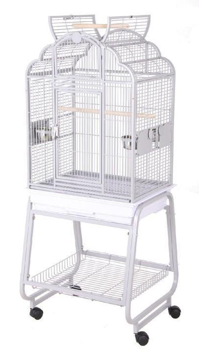 HQ Opening Victorian Parrot Cage with Cart Stand - Platinum White