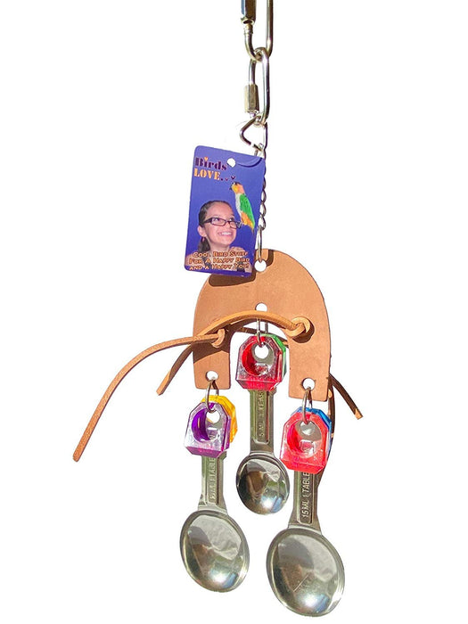 Birds LOVE Cage Toy w Spoons & Rings for Small/Medium Parrots Hanging Horseshoe