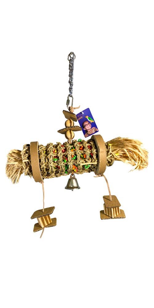 Birds LOVE Medium Parrot Cage Toy Tootsie Roll Woven Seagrass Hanging Chew Bell
