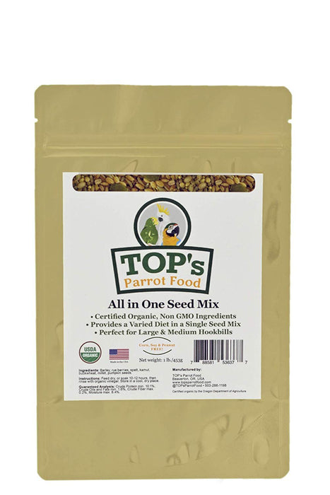 TOP's Parrot Food All in One Seed Mix - Large Birds Non-GMO/Peanut/Soy/Corn 1lb