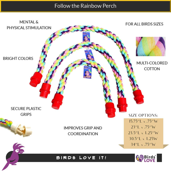 Birds LOVE Cotton Rope Comfy Cable Perches for Birds - Perfect for Cockatiels, Quakers, African Greys, Amazons, Eclectus, Macaws, Cockatoos and All Sized Birds - Choose The Right Size for Your Bird