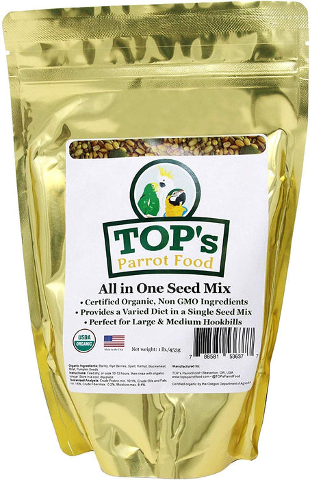 TOP's Parrot Food All in One Seed Mix - Large Birds Non-GMO/Peanut/Soy/Corn 1lb