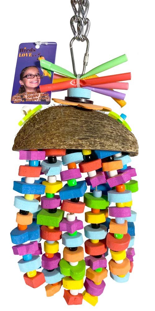 Birds LOVE Medium Parrot Cage Toy Man o' War Fun Hanging Chew Wood Blocks Play