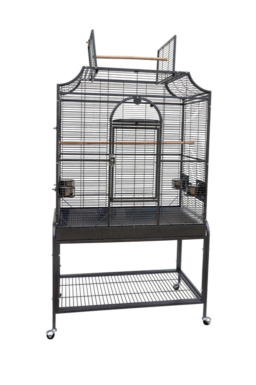 HQ 38x23x69 Opening Scroll Top Bird Cage with Stand - Platinum White
