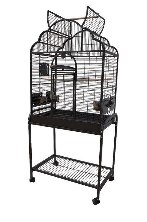 HQ 28x18x54 Opening Victorian Top Bird Cage with Stand - Platinum White